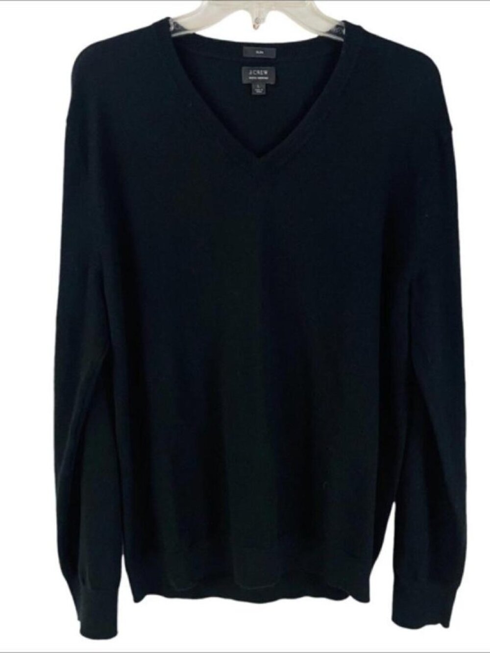 J. Crew Mens 100% Merino Wool Slim Fit Sweater Size L Black V-Neck